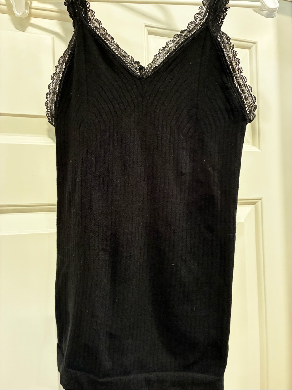 Black Lace-Trim Ribbed V-Neck Camisole